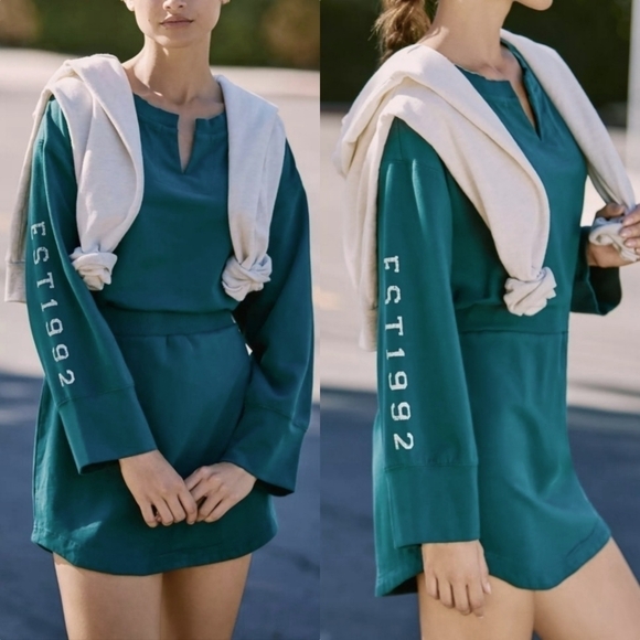 Anthropologie Daily Practice Long Sleeve Graphie Mini Dress in Teal Size Med NWT - Picture 1 of 10